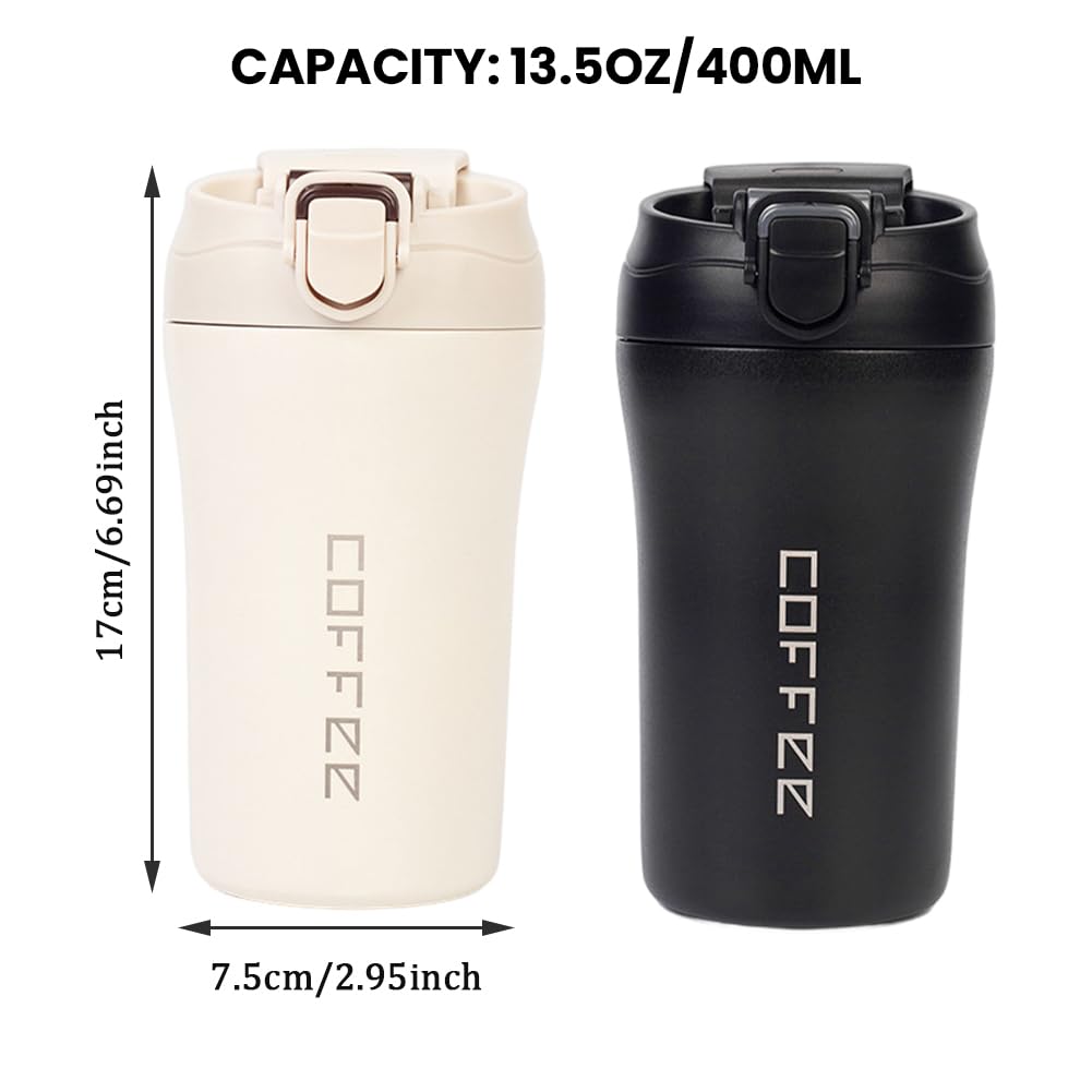 2-Pack 13.5oz Insulated Travel Coffee Mug Tumbler, Black and White Set G923964