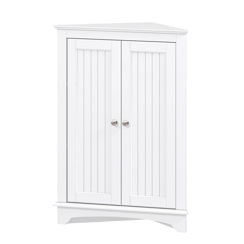 White Corner Bathroom Cabinet with Doors and Adjustable Shelf N4129