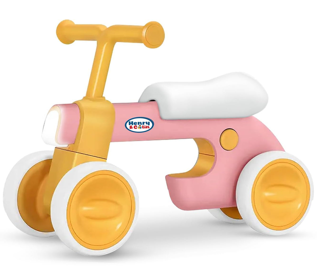 4 Wheel Toddler Balance Bike with Lights Music Soft Seat Pink Q594477
