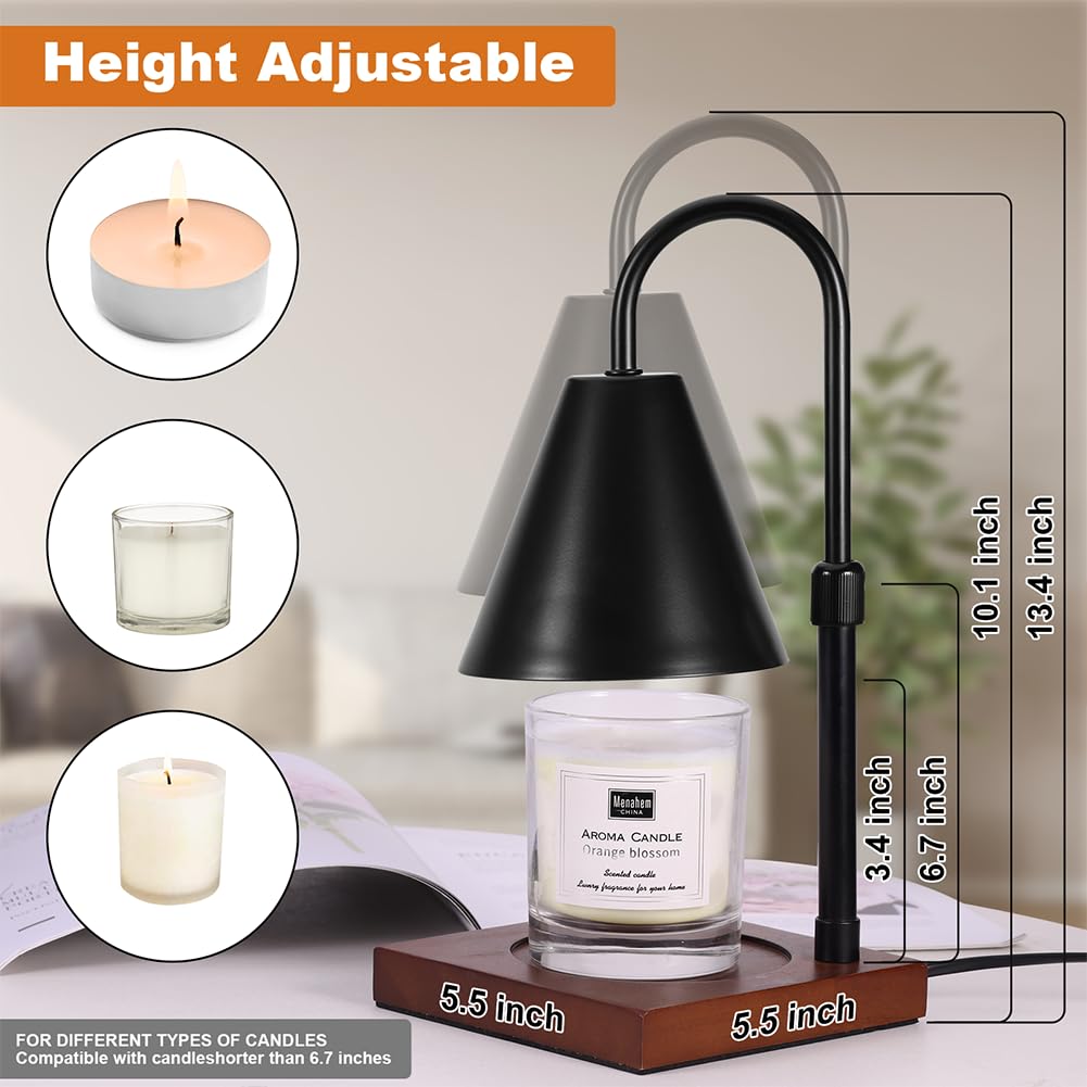 Candle Warmer Lamp with Timer, Adjustable Height Dimmable, 2 Bulbs Q3044