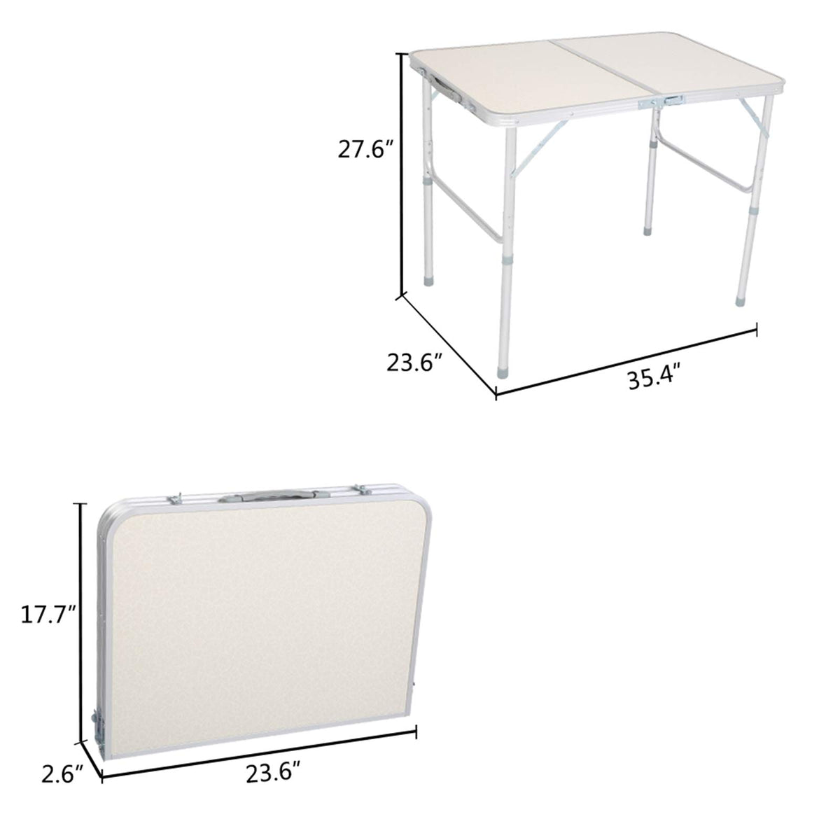 Folding Portable Camping Table 3 FT Aluminum White P27661