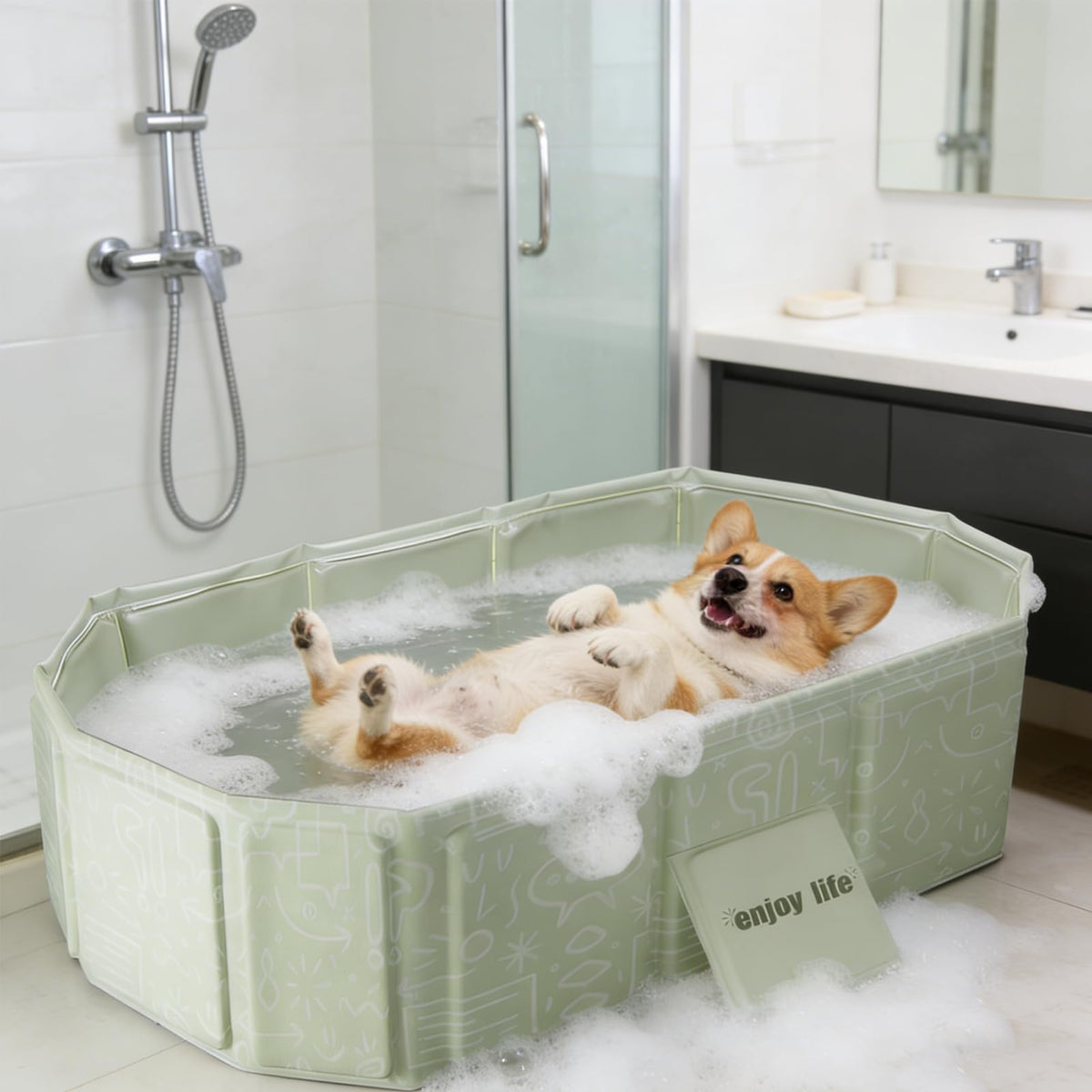 Foldable Pet Bath Pool 29.5×17.7 Inches Green A9202