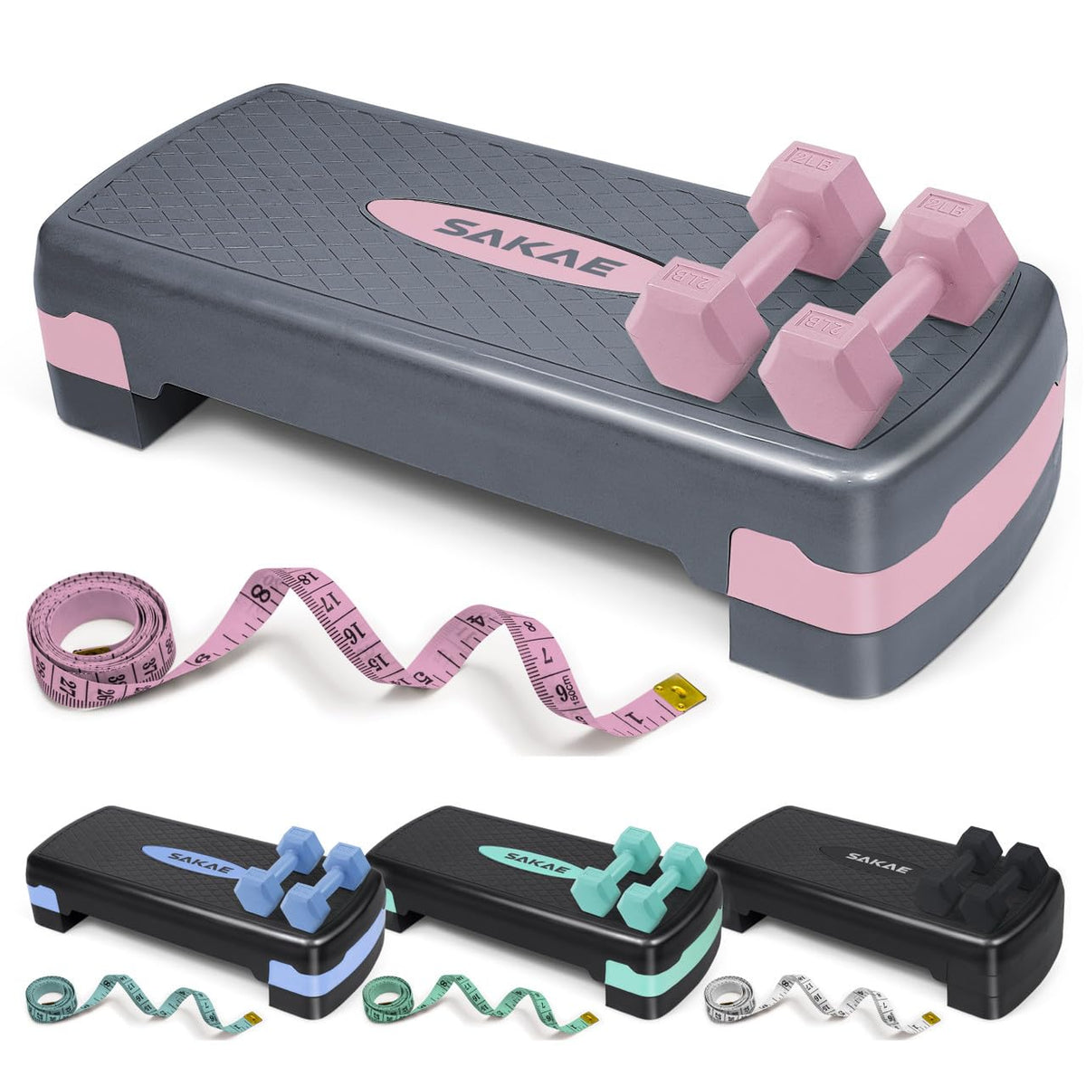 Adjustable Aerobic Step Platform Set with Dumbbells & Measuring Tape Y65507