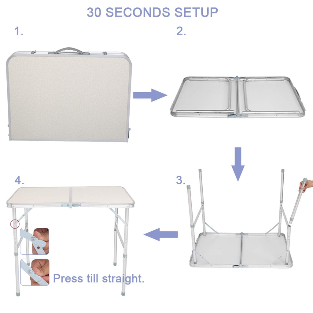 Folding Portable Camping Table 3 FT Aluminum White P27661