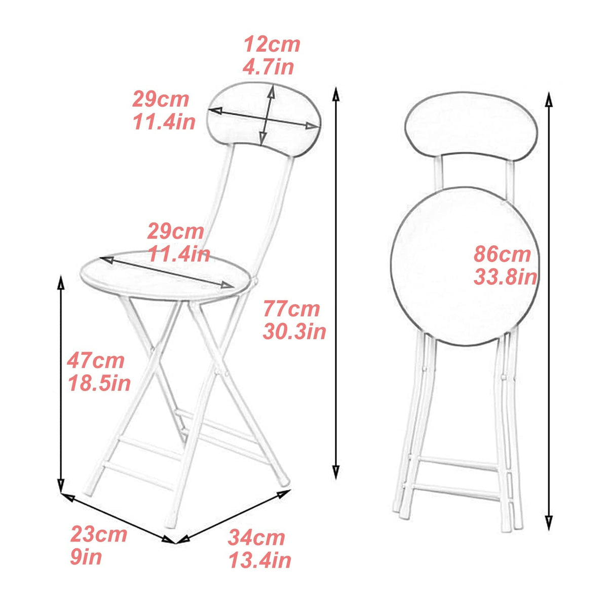Black 18 Inch Folding Stool with Backrest and Footrest Q133