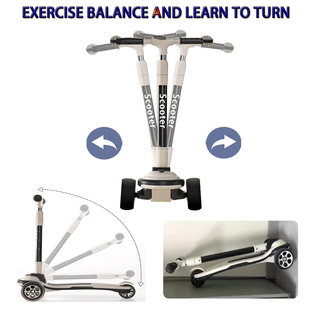 5 Adjustable Height Foldable Kick Scooter with 3 LED Light Wheels U911