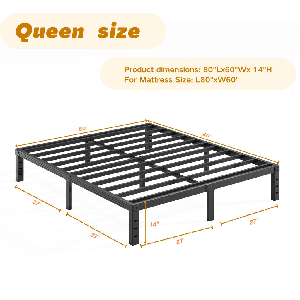 14 Inch Metal Queen Bed Frame with Storage, Black H24873