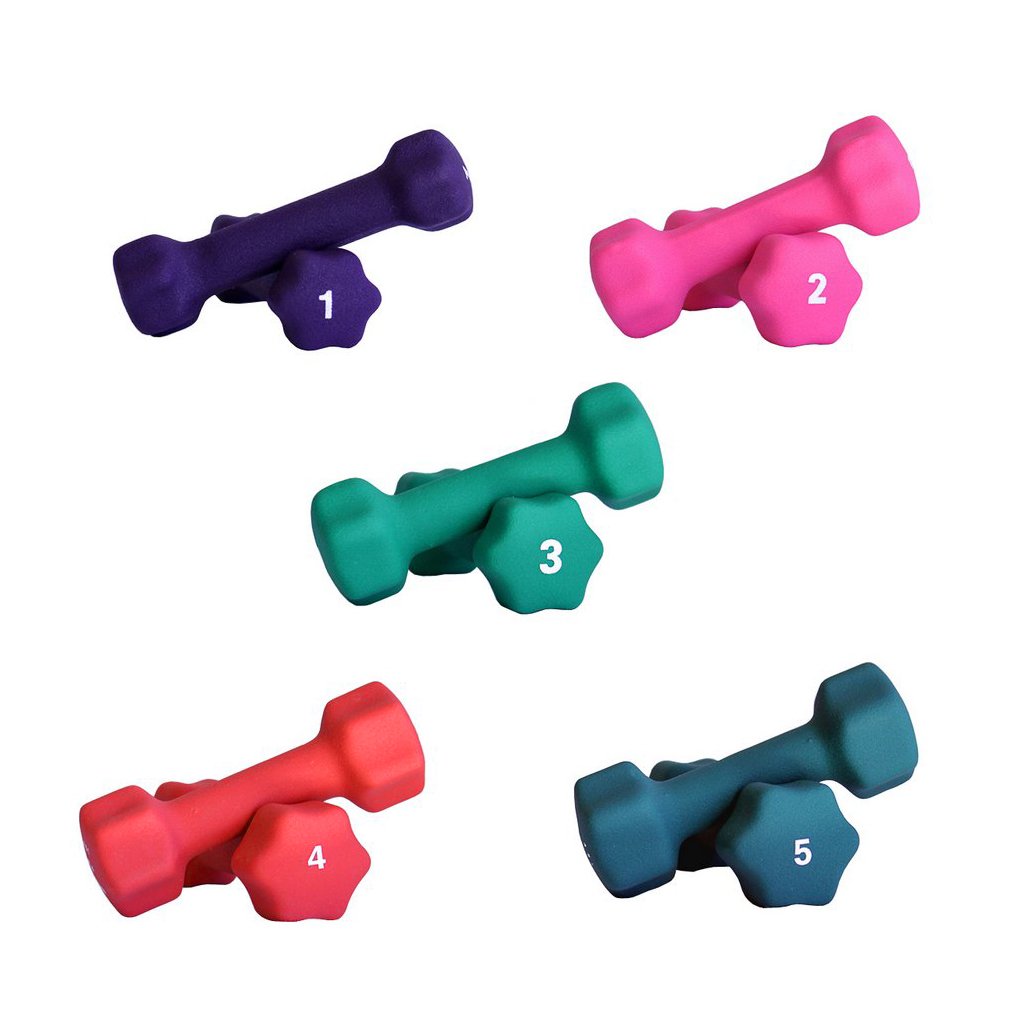 Neoprene Dumbbell Set with White Vertical Dumbbell Rack C387