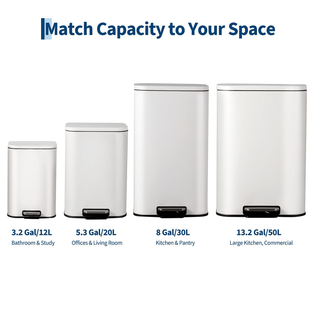 13.2 Gallon White Stainless Steel Step Trash Can I158392