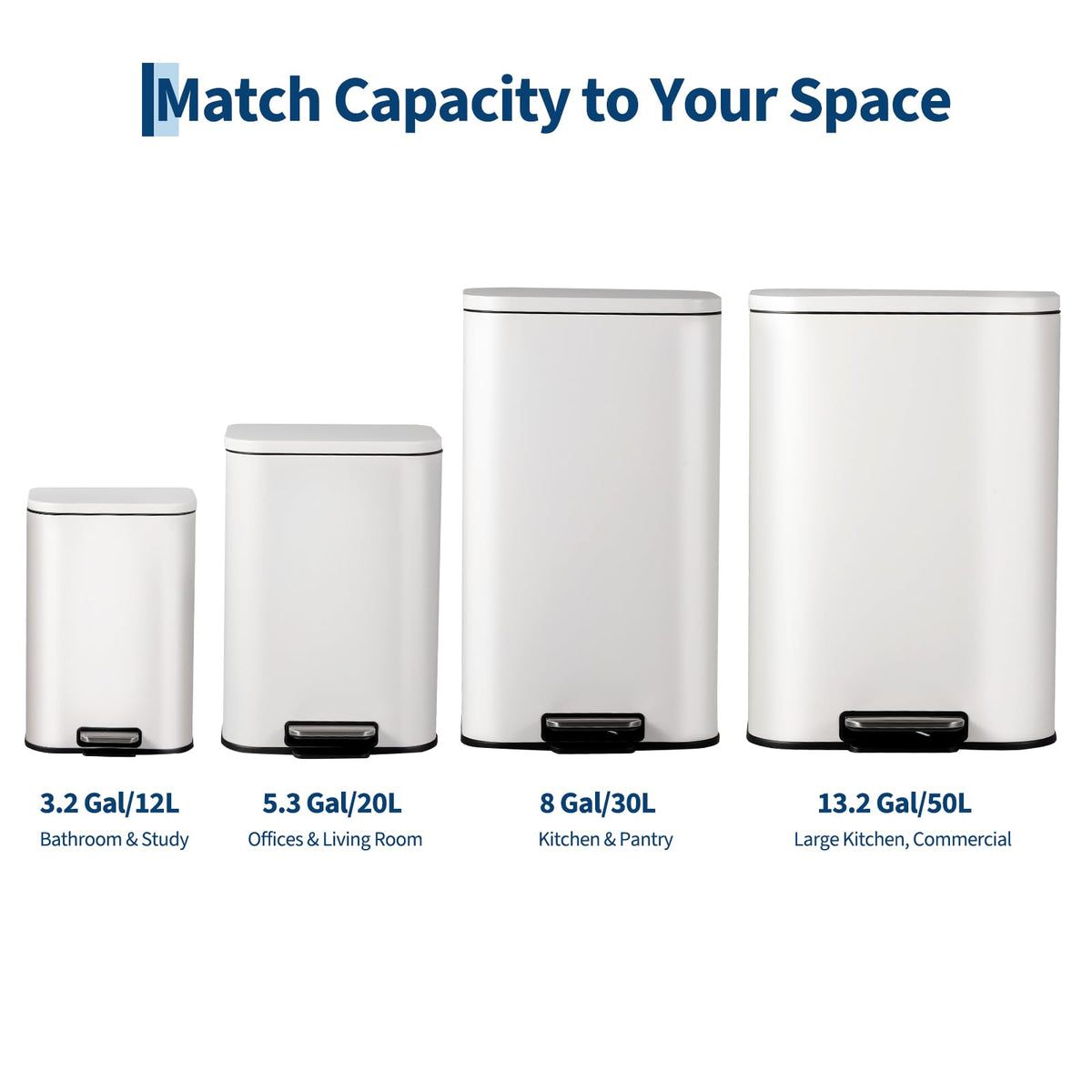 13.2 Gallon White Stainless Steel Step Trash Can I158392