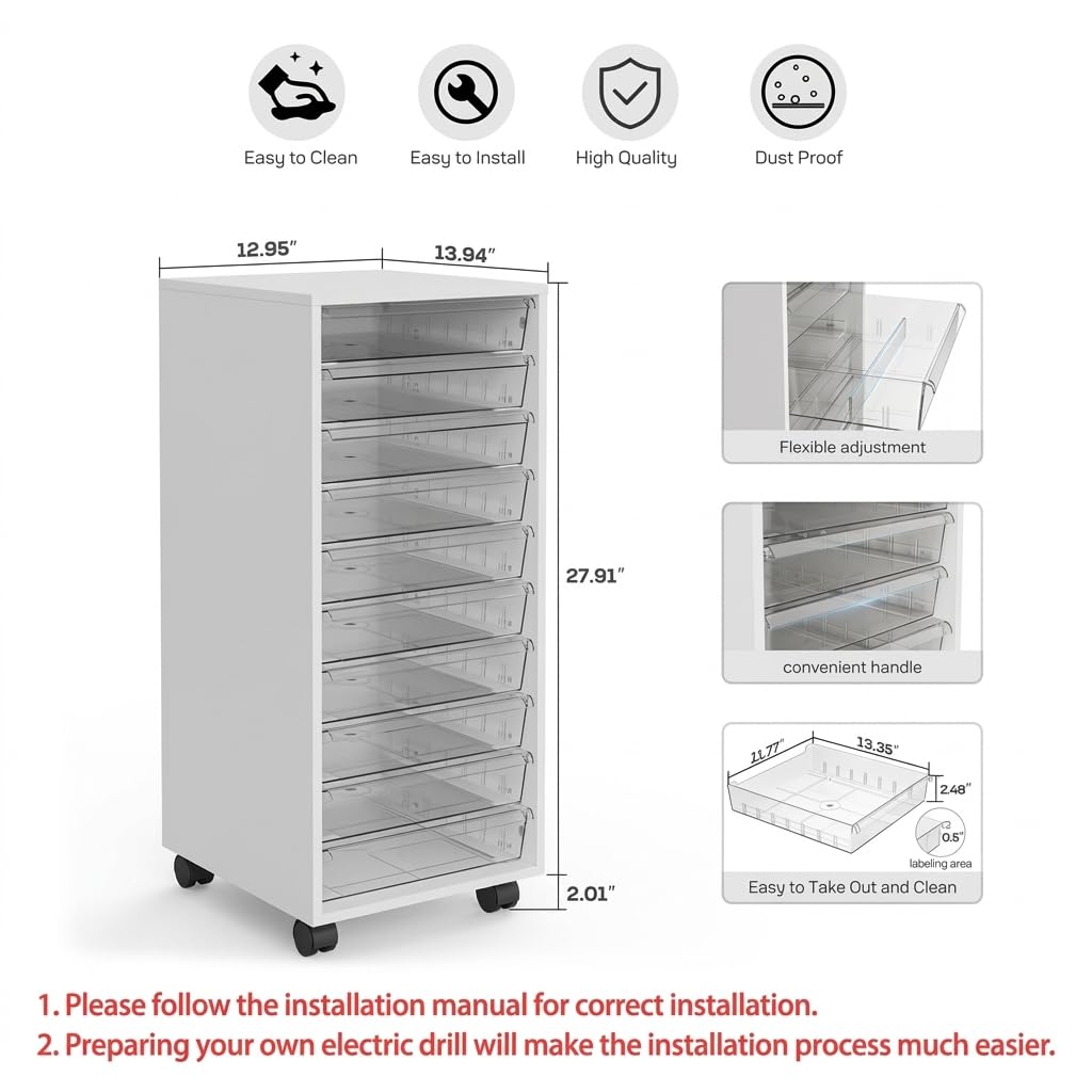 White 10 Drawer Rolling Storage Cart H66741
