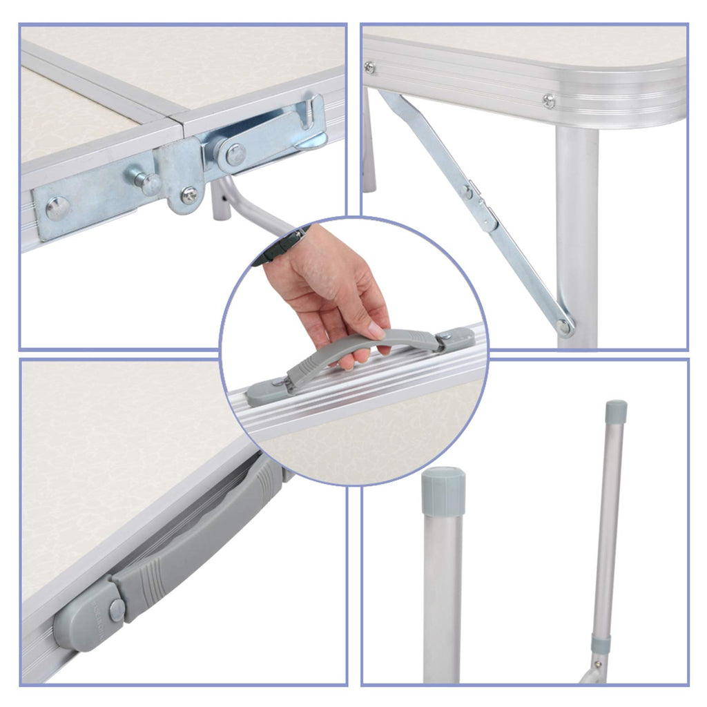 Folding Portable Camping Table 3 FT Aluminum White P27661