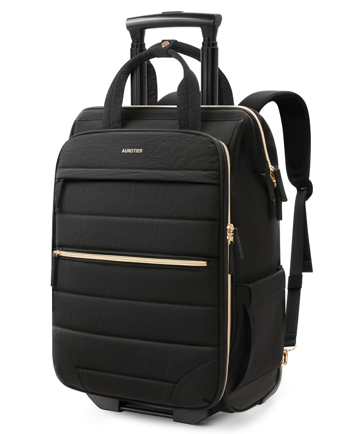 Black Rolling Puffer Backpack with Wheels H6369