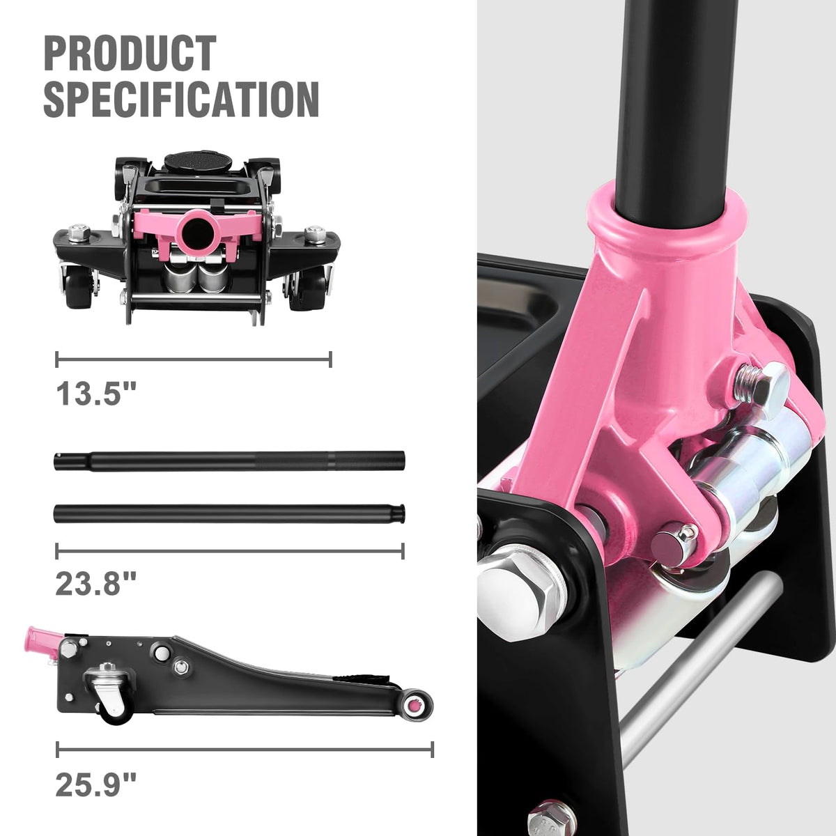 Low Profile Hydraulic Trolley Floor Jack 3 Ton Pink Z3708