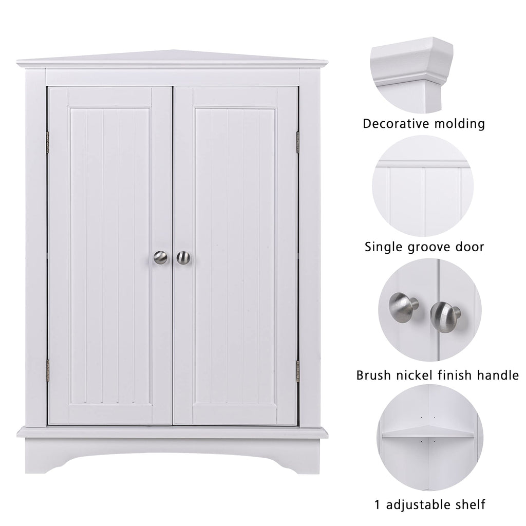 White Corner Bathroom Cabinet with Doors and Adjustable Shelf N4129