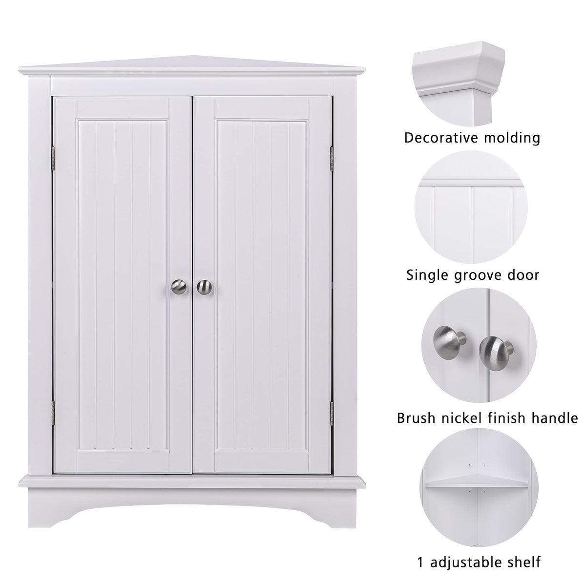 White Corner Bathroom Cabinet with Doors and Adjustable Shelf N4129