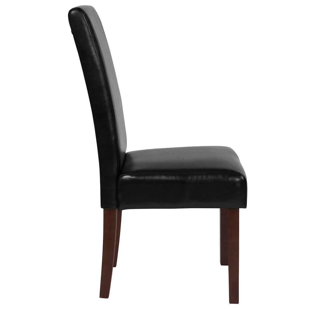 Black LeatherSoft Parsons Chair with Mahogany Legs G8525