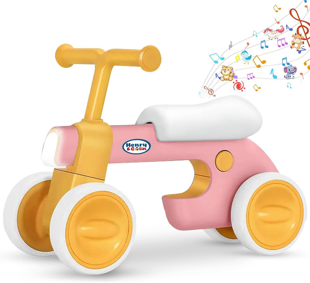 4 Wheel Toddler Balance Bike with Lights Music Soft Seat Pink Q594477
