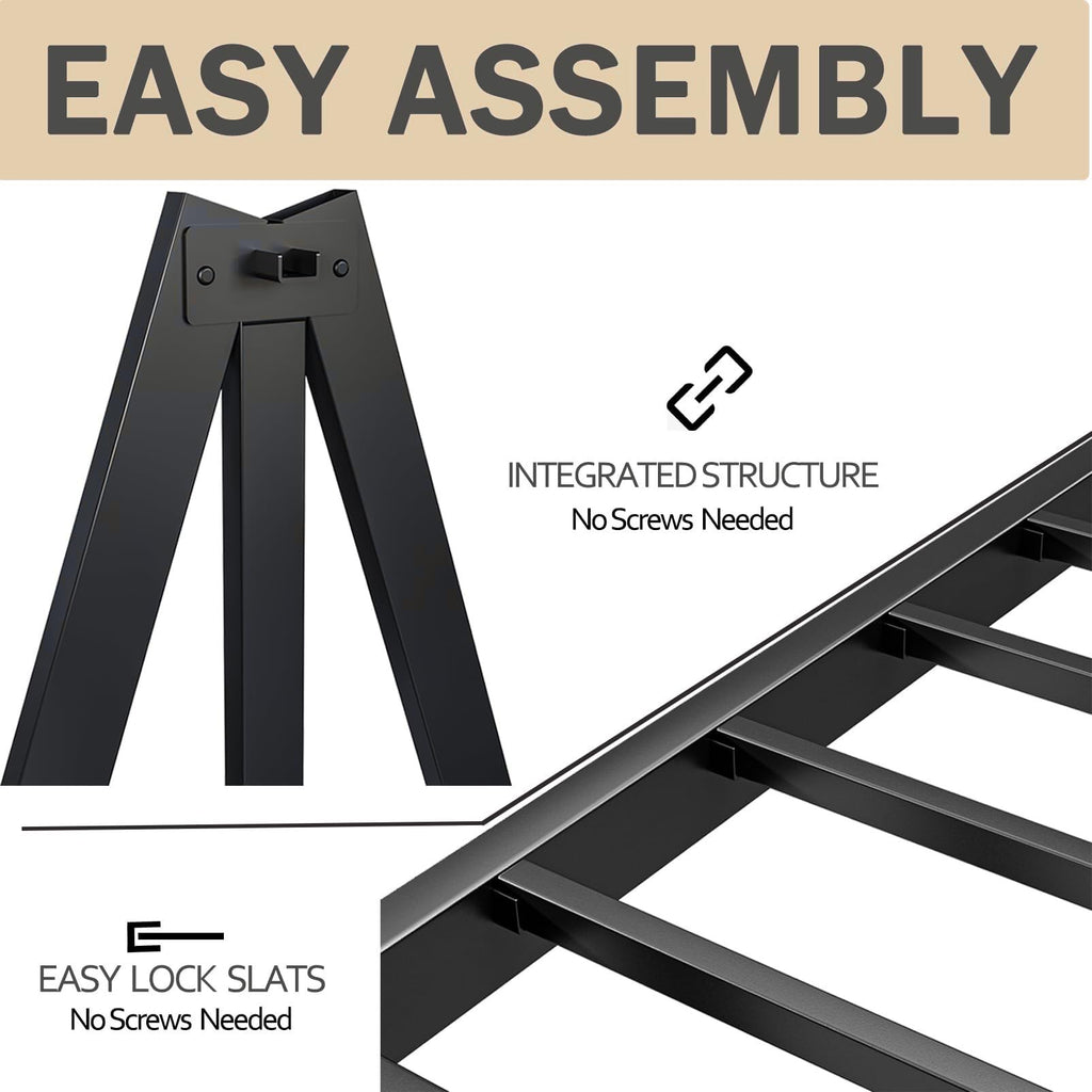 14 Inch Metal Queen Bed Frame with Storage, Black H24873