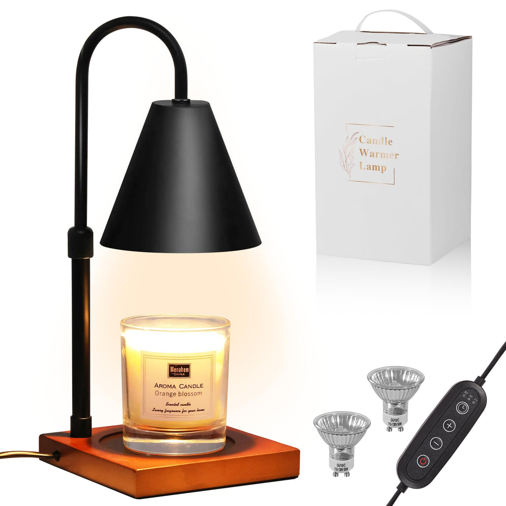 Candle Warmer Lamp with Timer, Adjustable Height Dimmable, 2 Bulbs Q3044