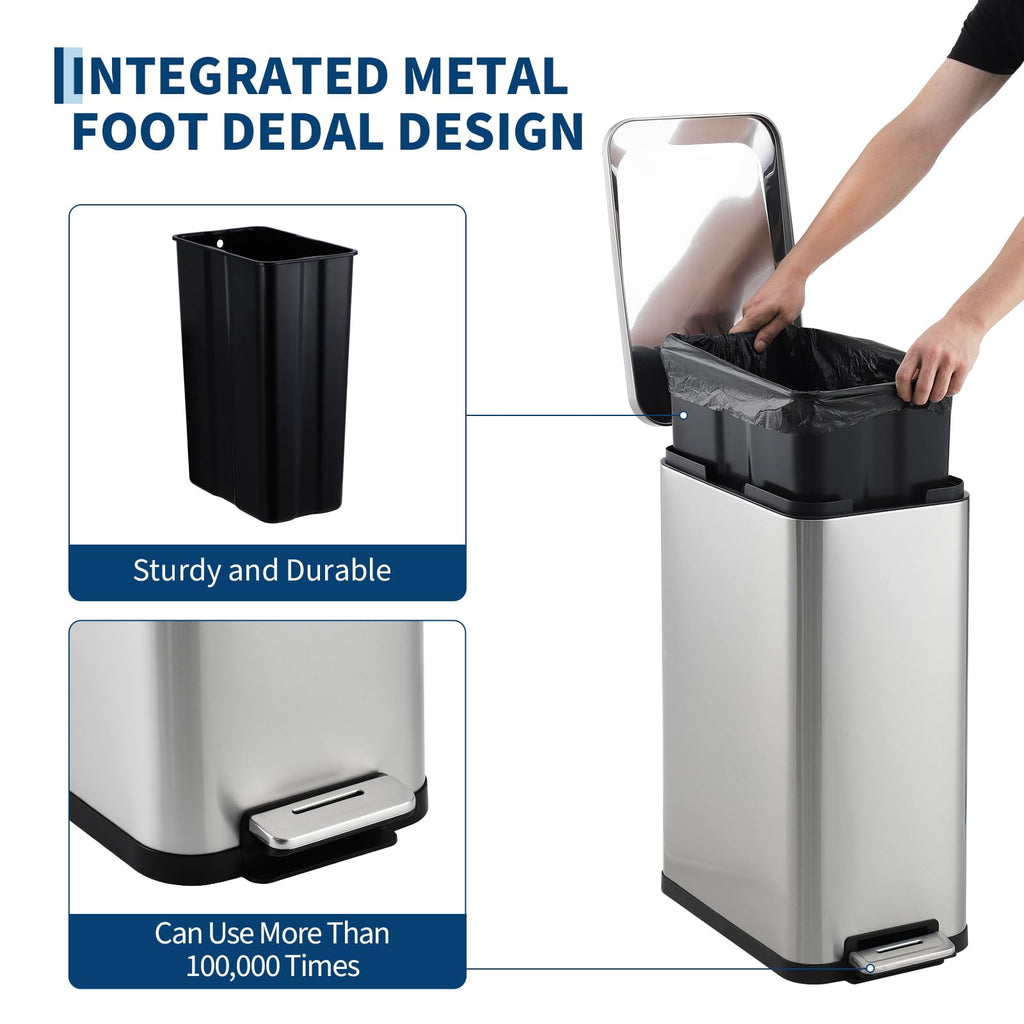 13 Gal Stainless Steel Step-On Kitchen Trash Can F3228