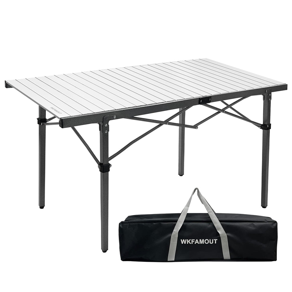 29.9" Tall Folding Camping Table for 2-6 Person, 54.7" Large Aluminum Foldable Roll-up Table Outdoor with Carry Bag for Picnic, Camp, Sturdy, Backyard, Patio B84374