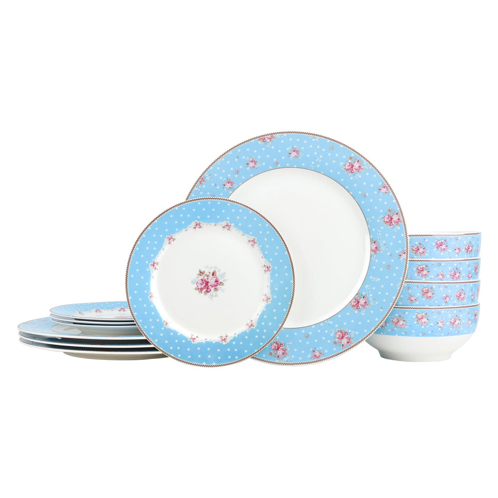 12 Piece Blue Floral Ceramic Dinnerware Set A131627
