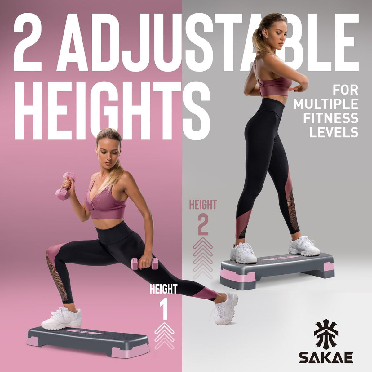 Adjustable Aerobic Step Platform Set with Dumbbells & Measuring Tape Y65507