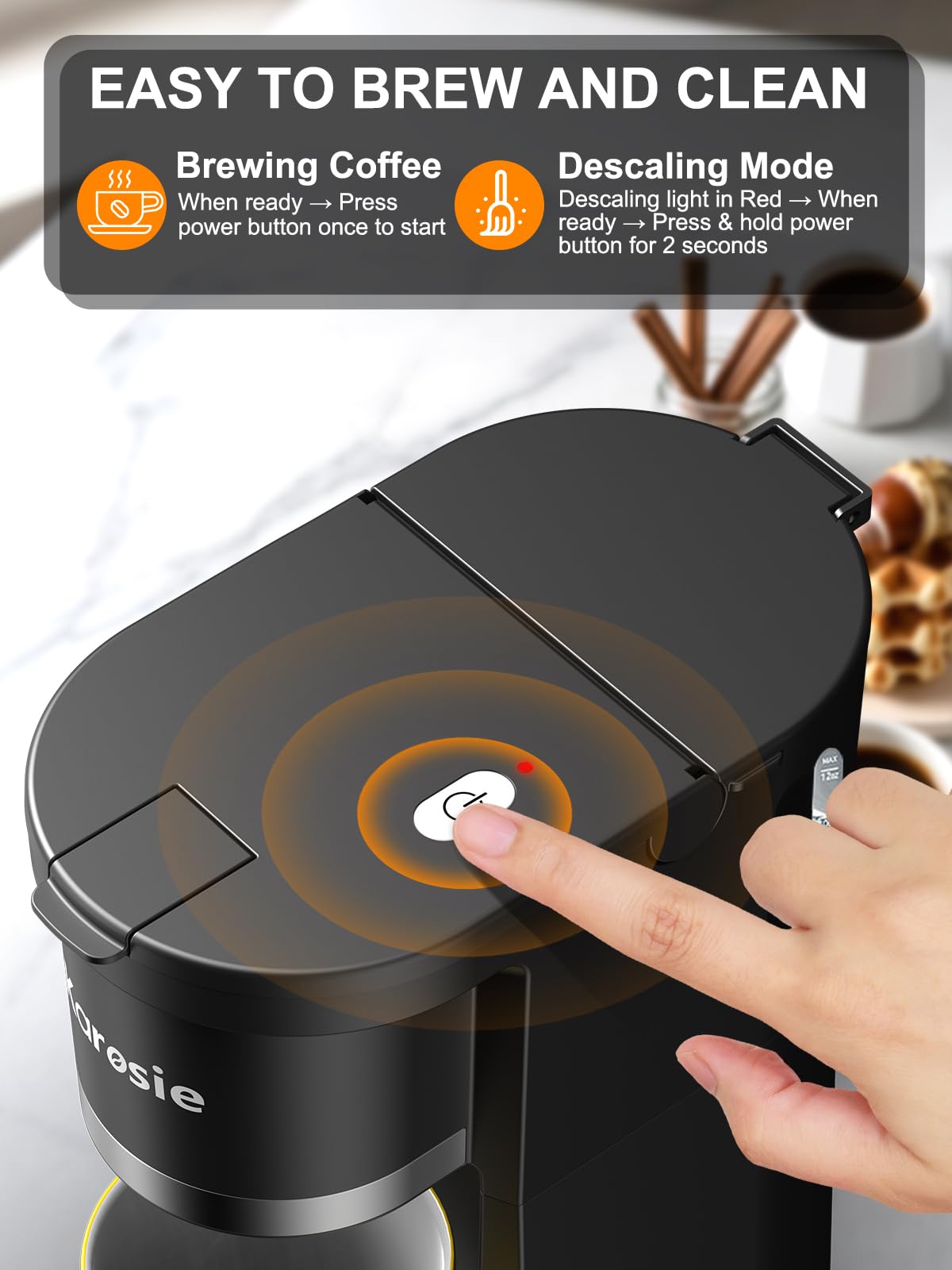 Single Serve Coffee Maker, 6-12 Oz, Black V587