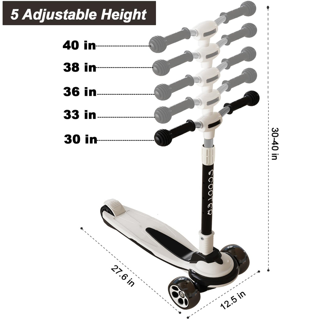 5 Adjustable Height Foldable Kick Scooter with 3 LED Light Wheels U911