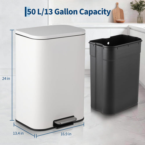 13.2 Gallon White Stainless Steel Step Trash Can I158392