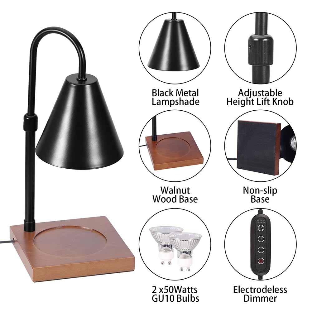 Candle Warmer Lamp with Timer, Adjustable Height Dimmable, 2 Bulbs Q3044