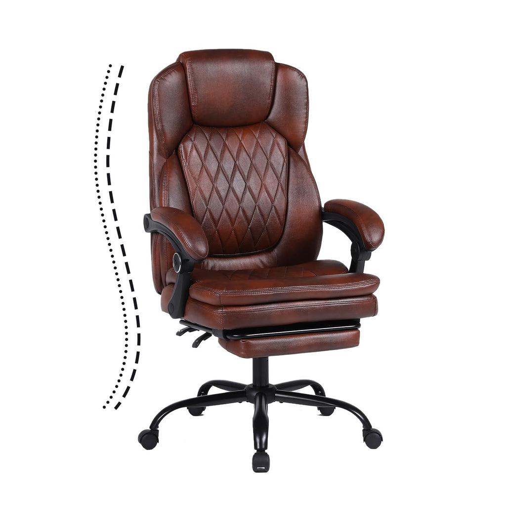 Big and Tall Ergonomic High Back PU Leather Reclining Office Chair with Footrest O434010