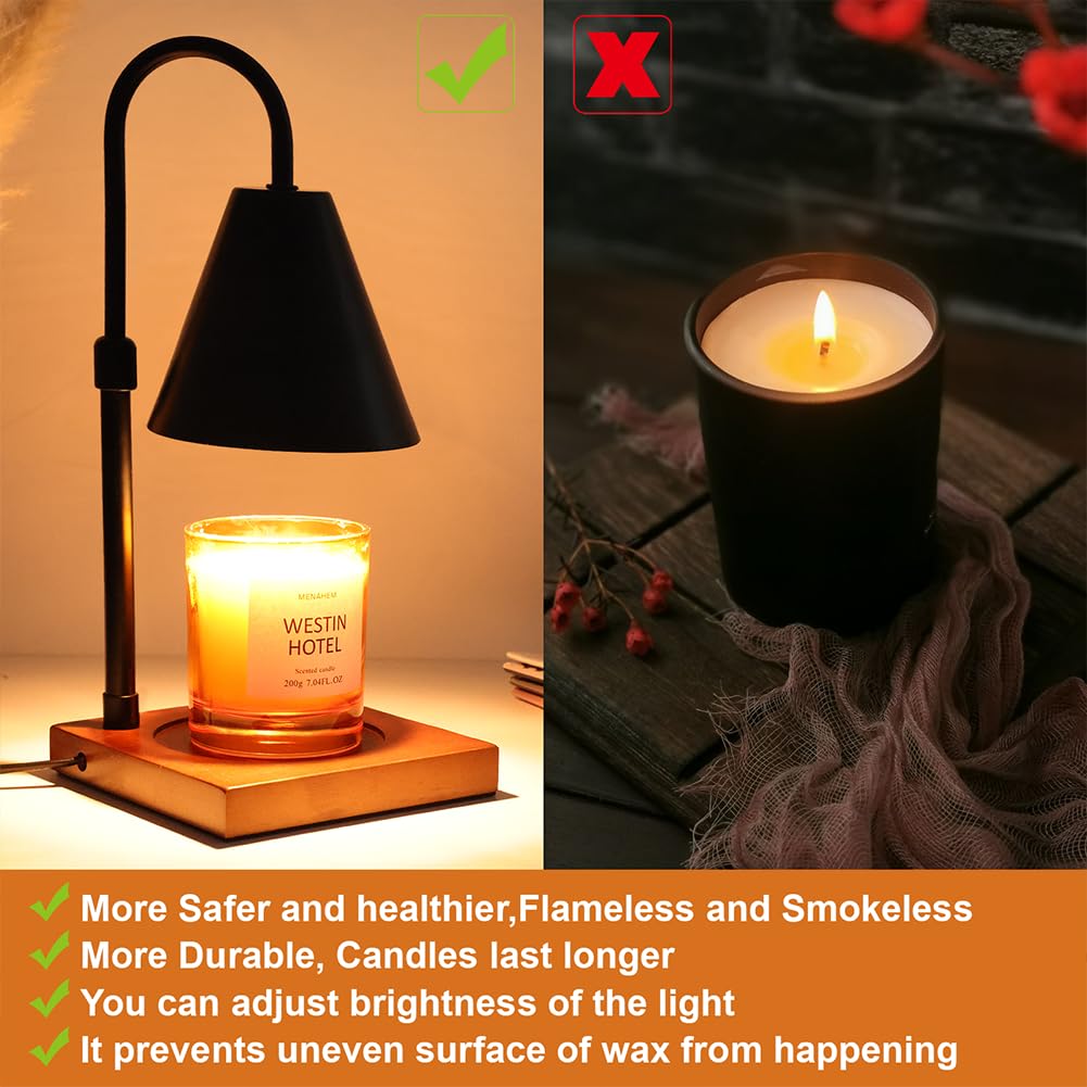 Candle Warmer Lamp with Timer, Adjustable Height Dimmable, 2 Bulbs Q3044