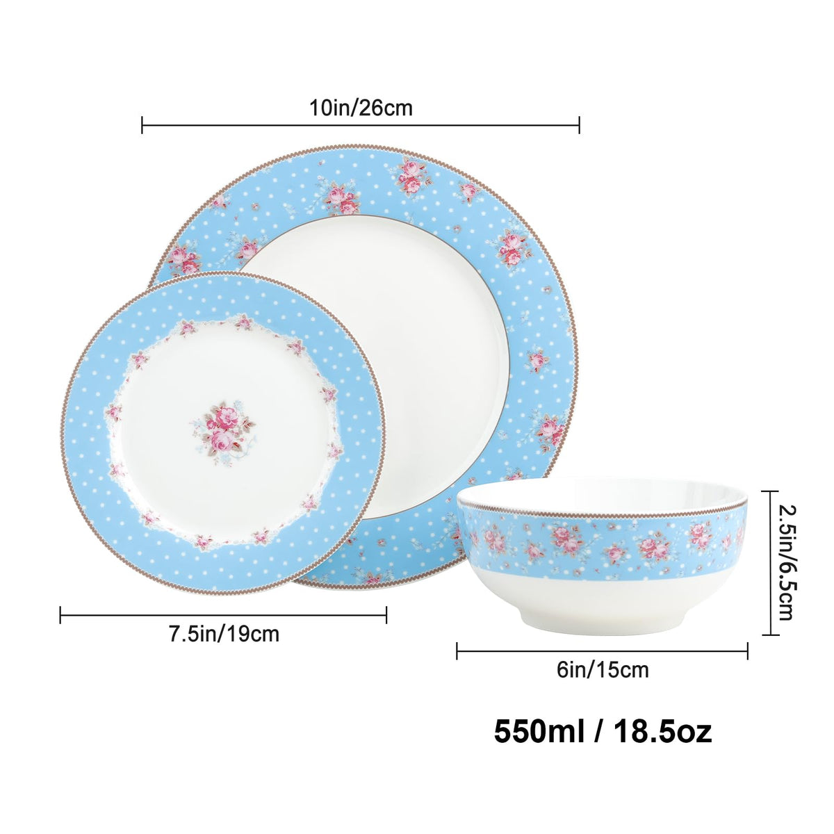 12 Piece Blue Floral Ceramic Dinnerware Set A131627