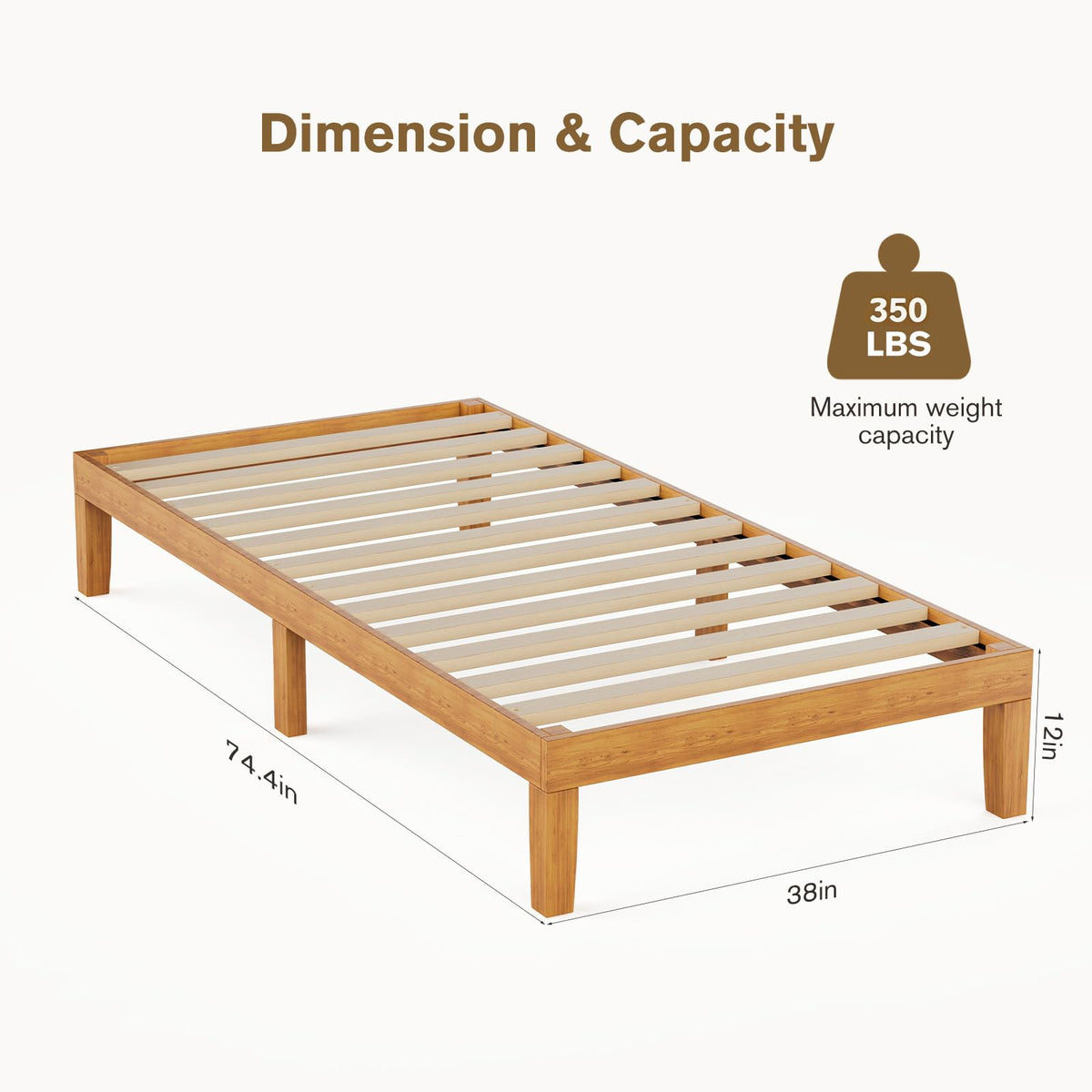 Twin Size 12 Inch Wood Platform Bed Frame W533