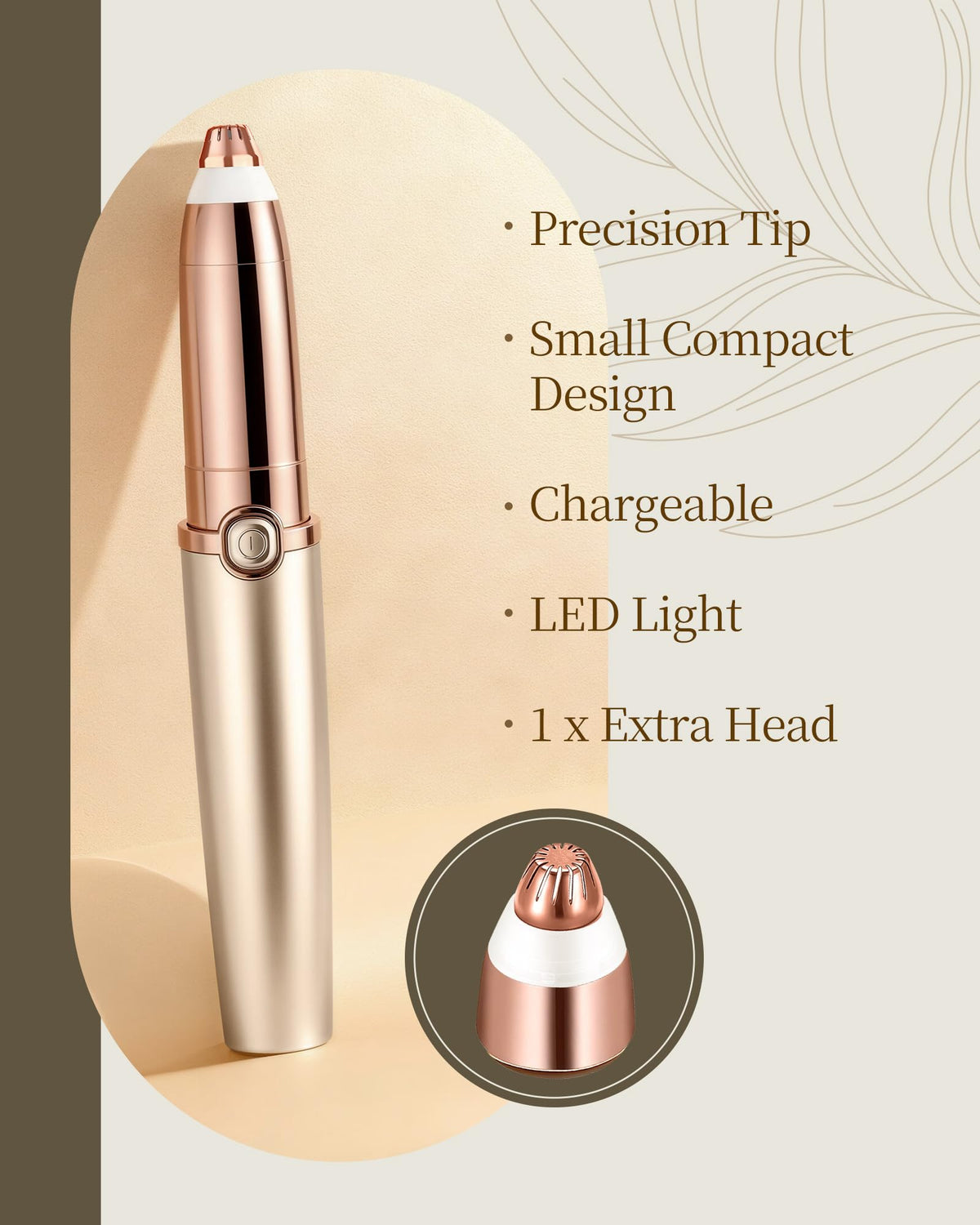 Rechargeable Eyebrow Trimmer with 2 Replacement Heads & LED Light A6084