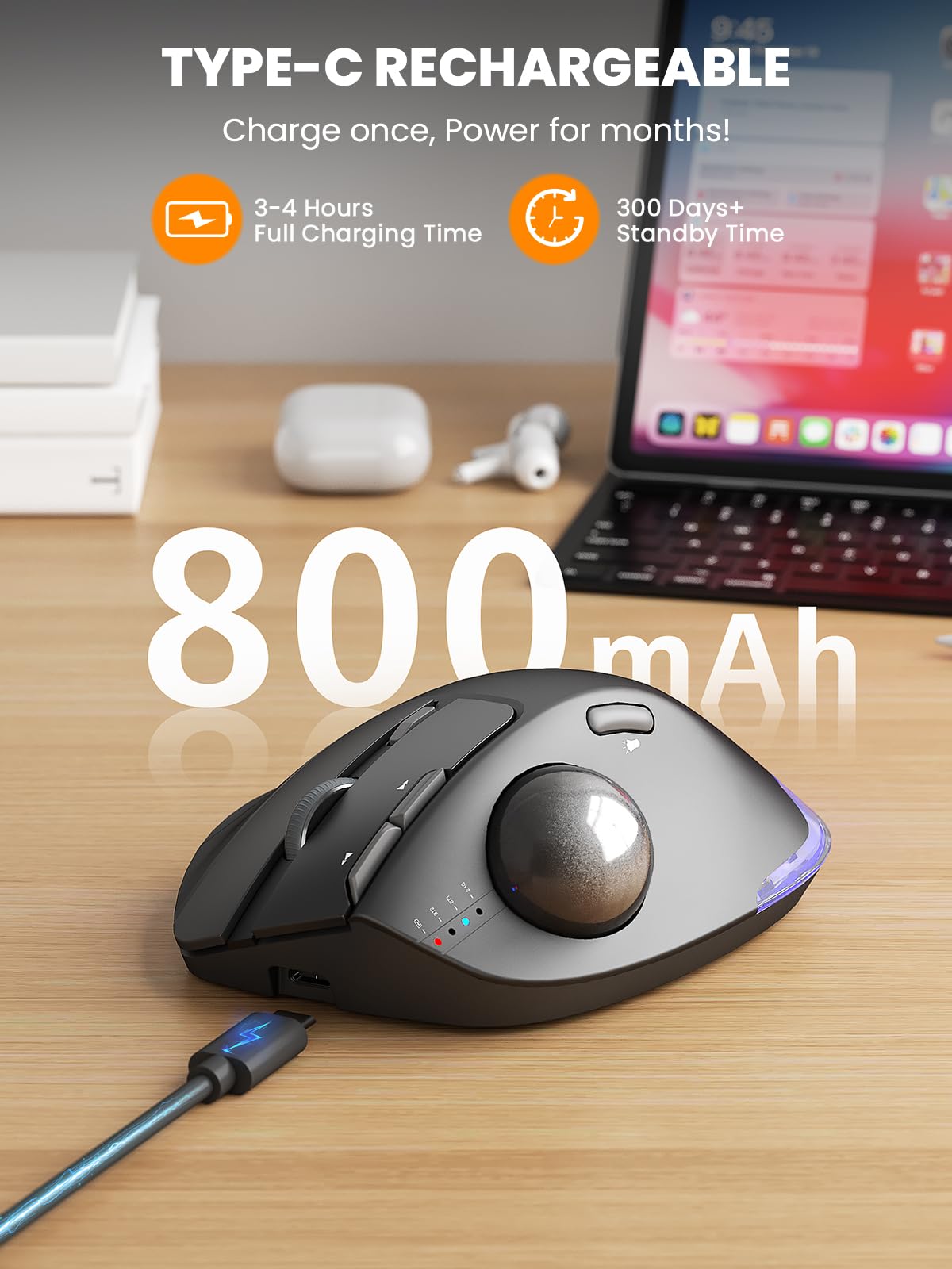 Ergonomic Wireless Trackball Mouse X4202