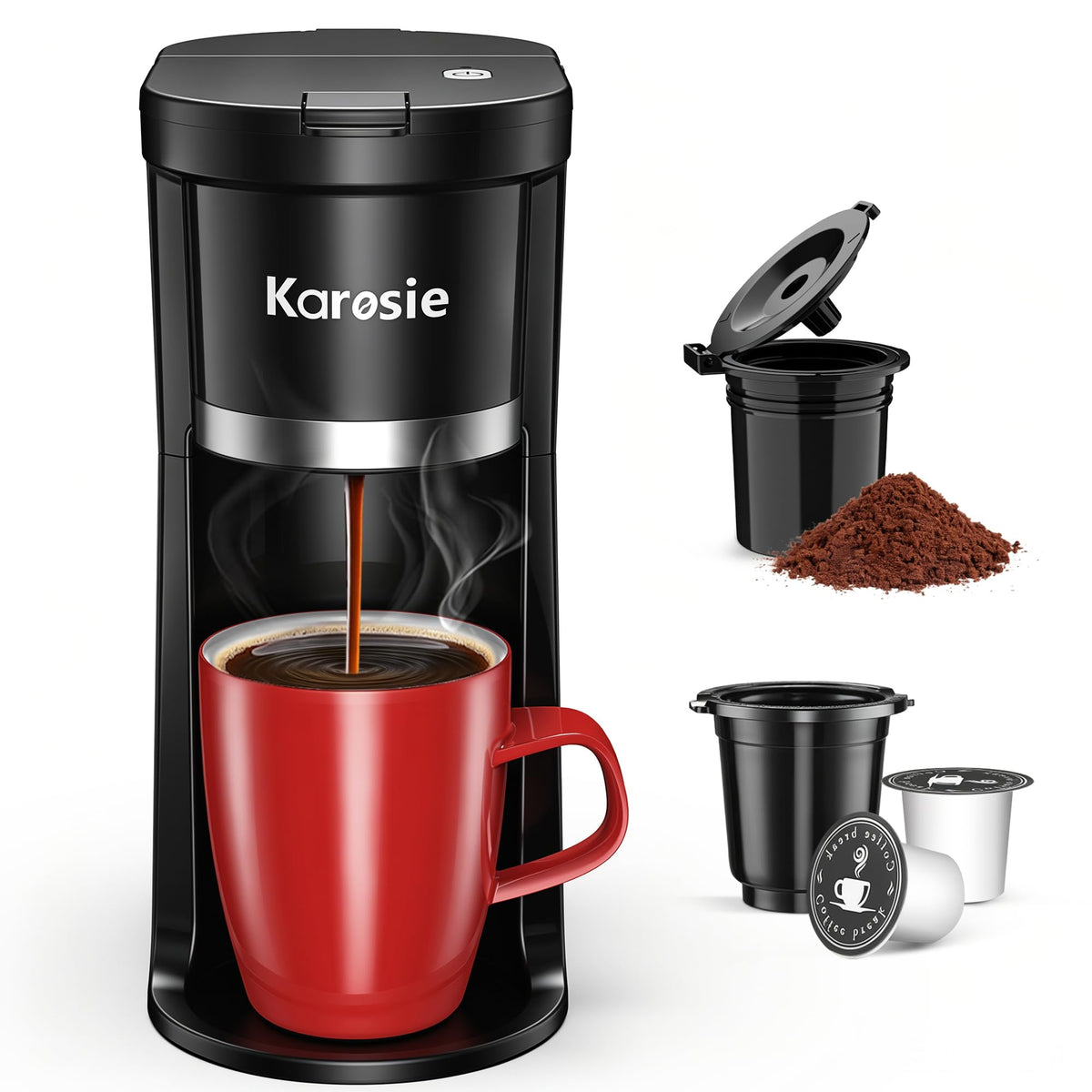 Single Serve Coffee Maker, 6-12 Oz, Black V587