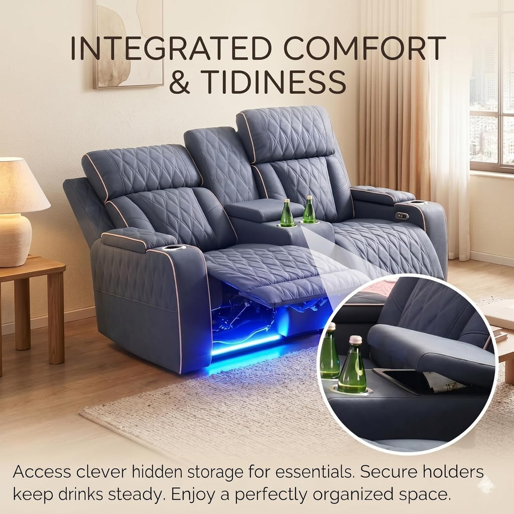 3 Piece Leather Power Recliner Sofa Set with LED Lights W390