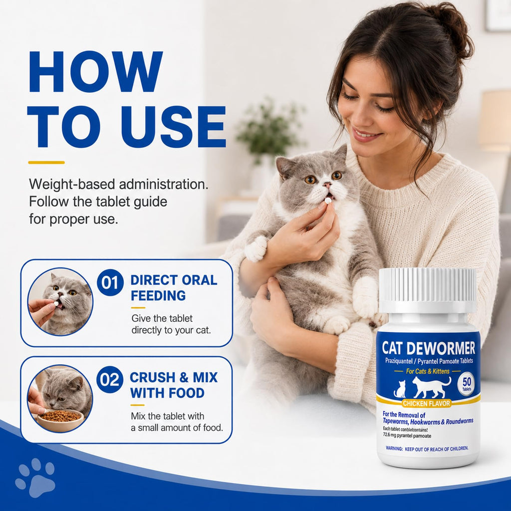 Cat Dewormer Tablets for Tapeworms, Roundworms and Hookworms P1597