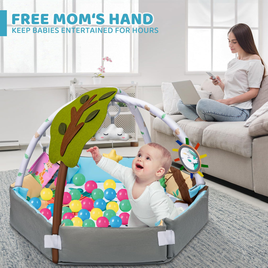 8-in-1 Tummy Time Play Mat & Ball Pit with 6 Toys D917