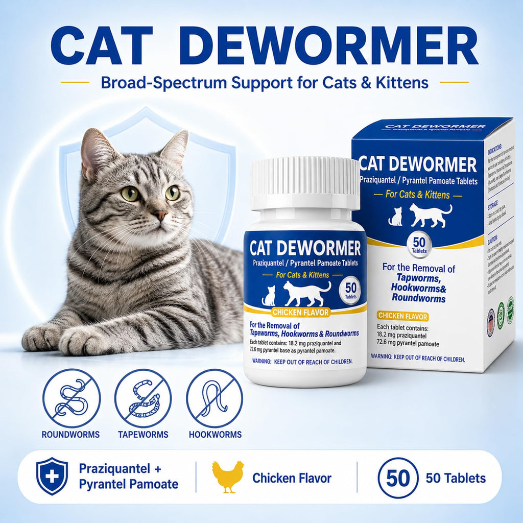 Cat Dewormer Tablets for Tapeworms, Roundworms and Hookworms P1597