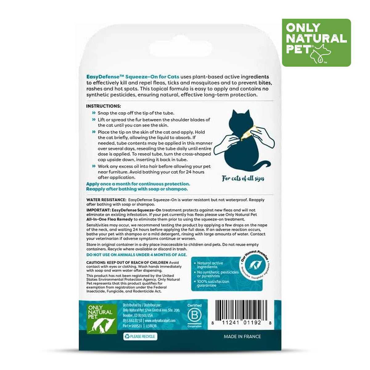 Natural Flea and Tick Prevention for Cats Squeeze-On Drops L1668