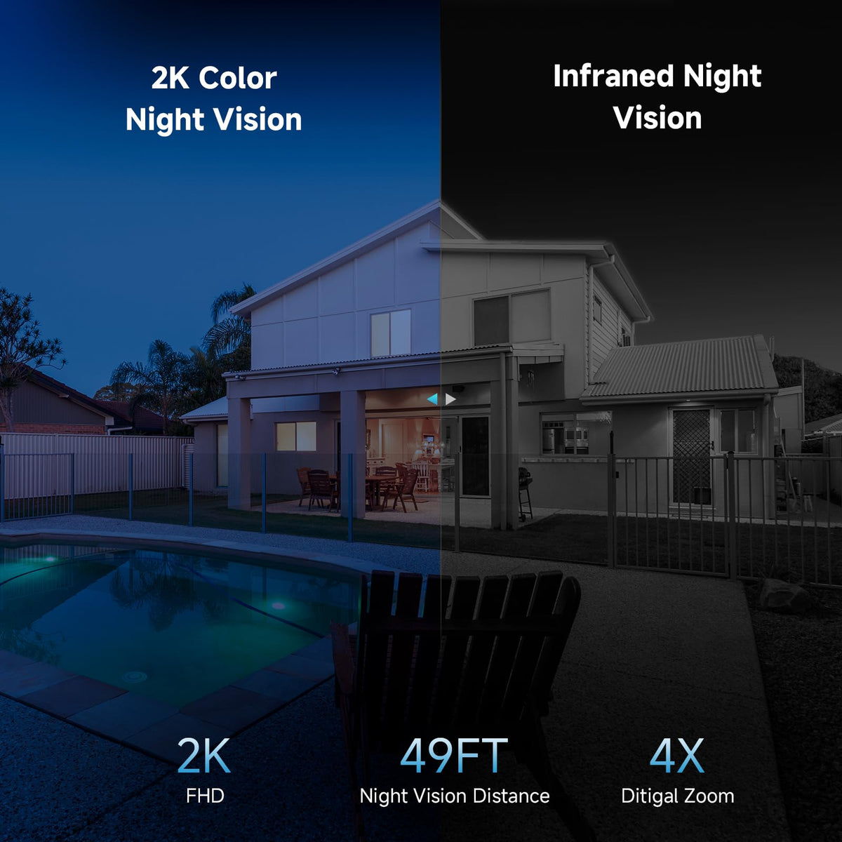 2K Solar Wireless Outdoor Security Cameras with 360° View, 4 Pack, White U221