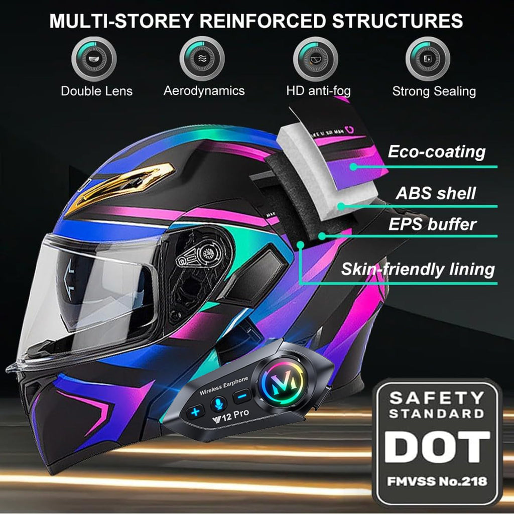 DOT Approved Flip Up Full Face Bluetooth Motorcycle Helmet M117756