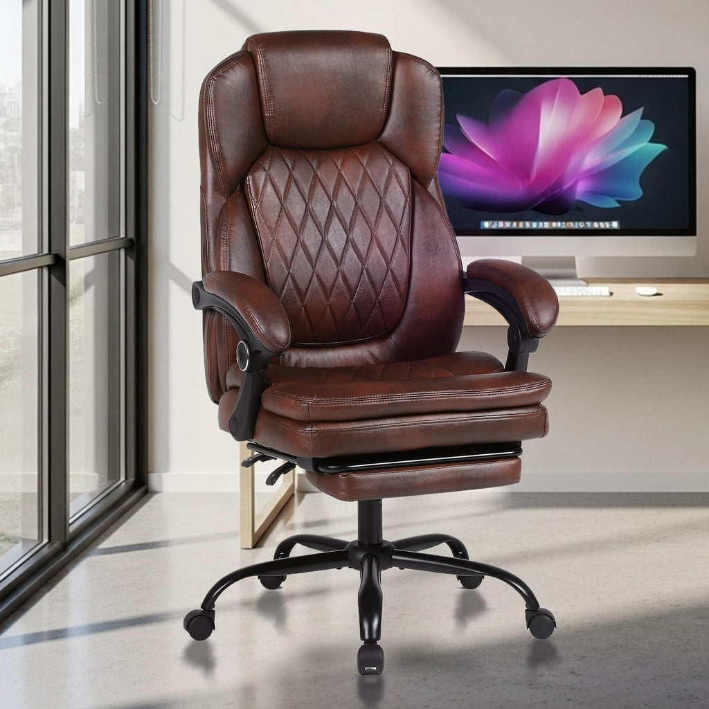Big and Tall Ergonomic High Back PU Leather Reclining Office Chair with Footrest O434010