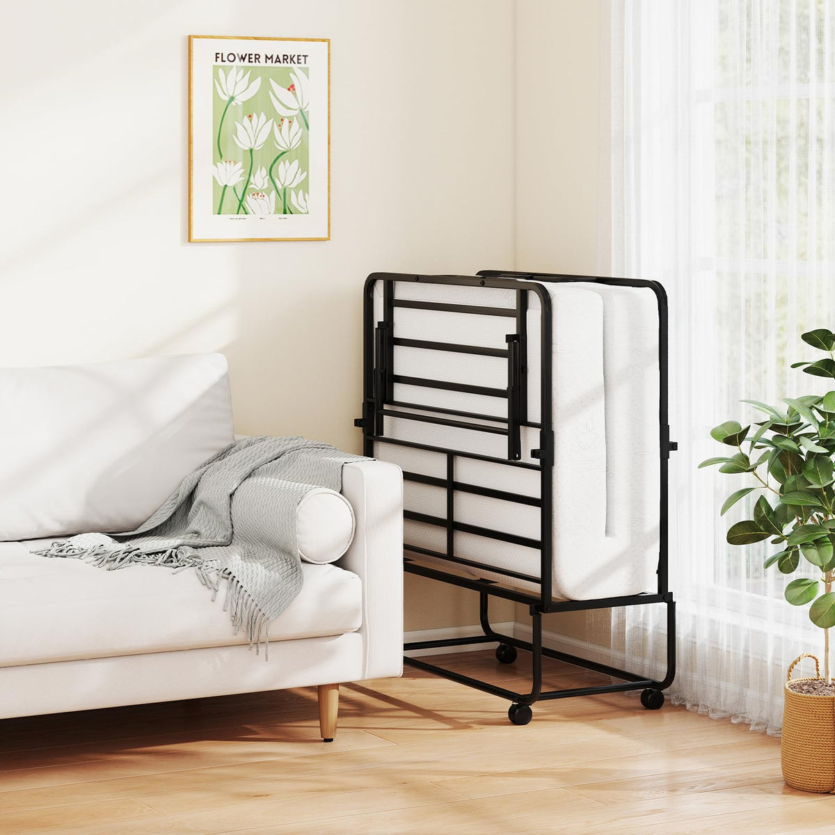 Twin Folding Bed with Memory Foam Mattress T410522