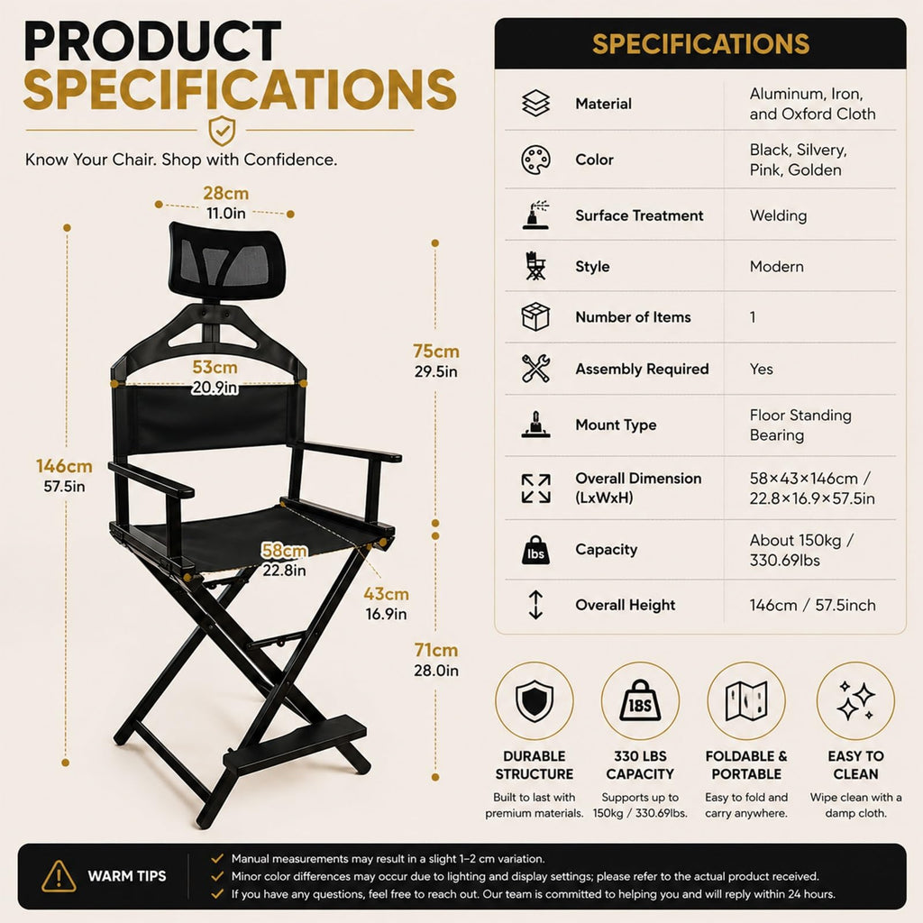 Extra Tall Aluminum Foldable Makeup Artist Chair D560346