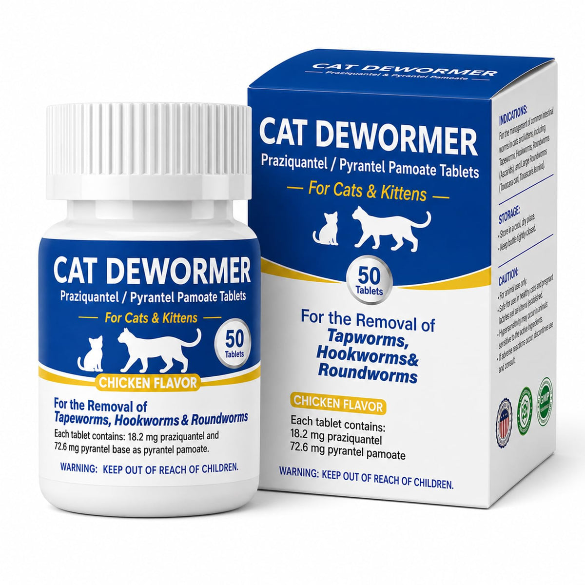 Cat Dewormer Tablets for Tapeworms, Roundworms and Hookworms P1597